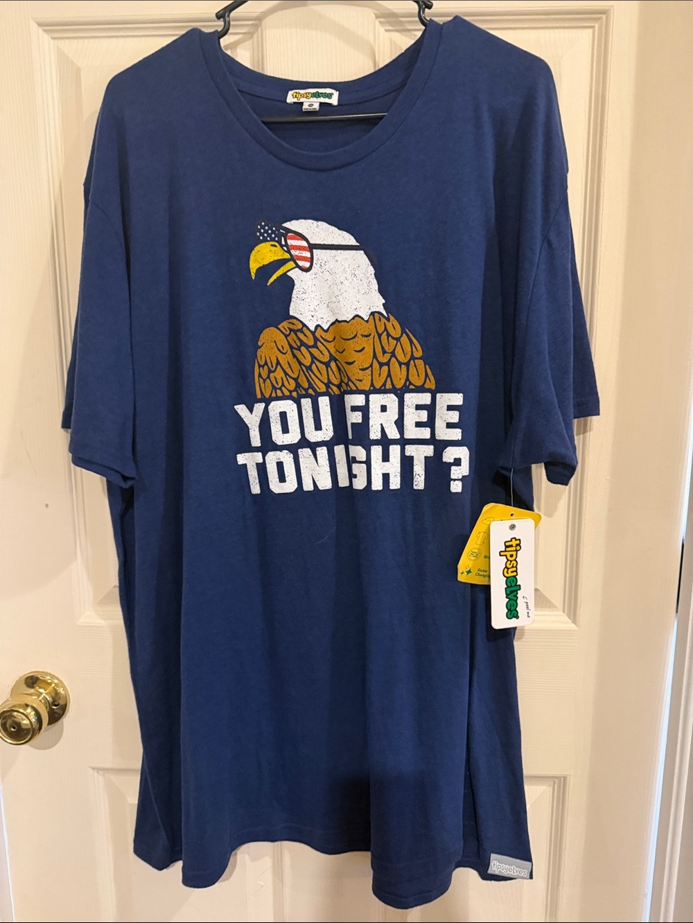 Tipsy Elves Navy Eagle Graphic 'You Free Tonight?' Short Sleeve Tee. 3XL. NWT